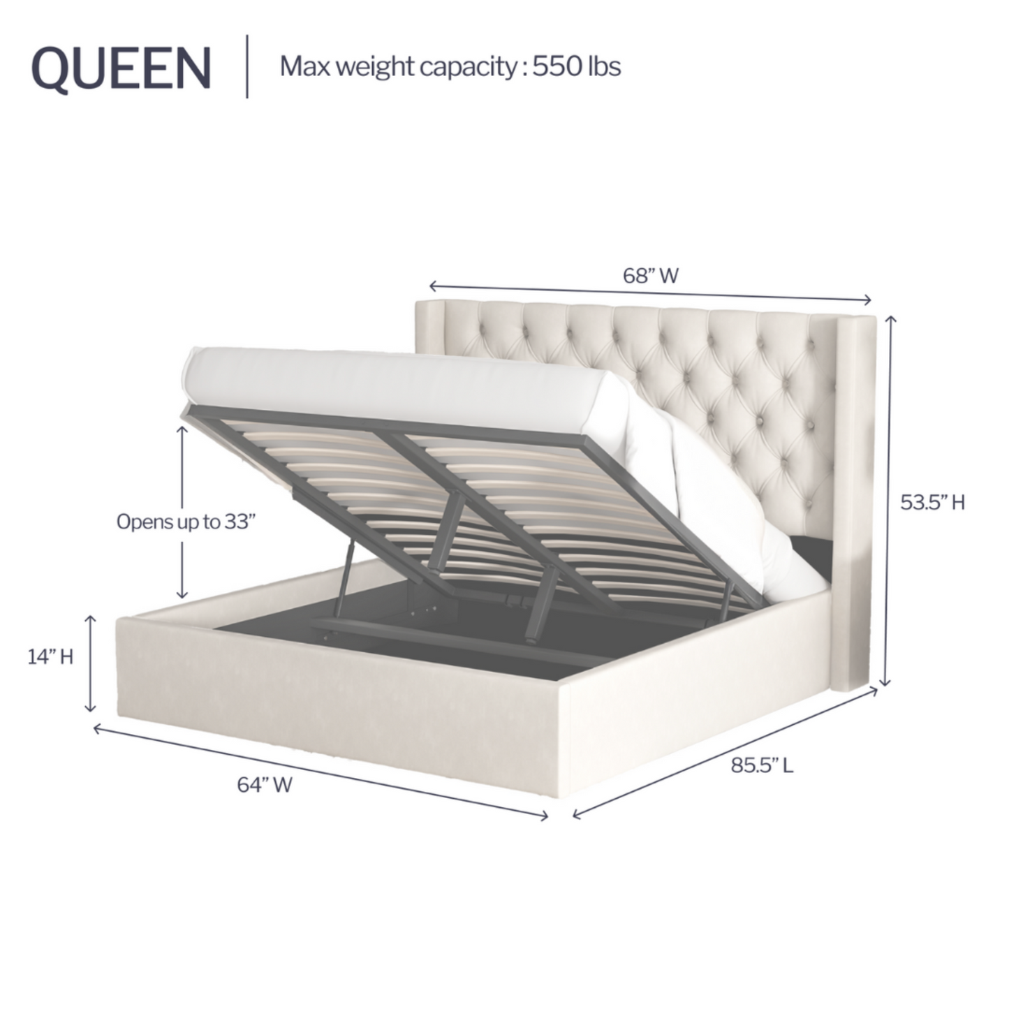 Letto contenitore sollevabile Nora