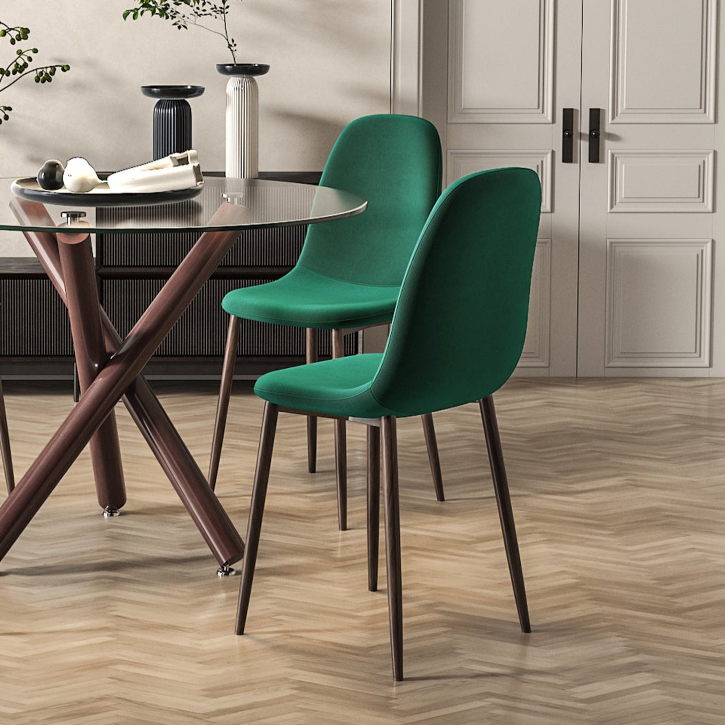 Sedia Sera Velvet con gambe in rovere